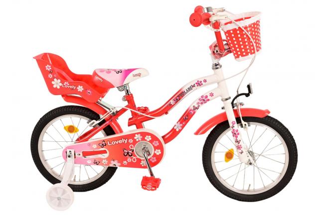 Volare Lovely Kinderfiets - Meisjes - 16 inch - Rood Wit - Twee Handremmen