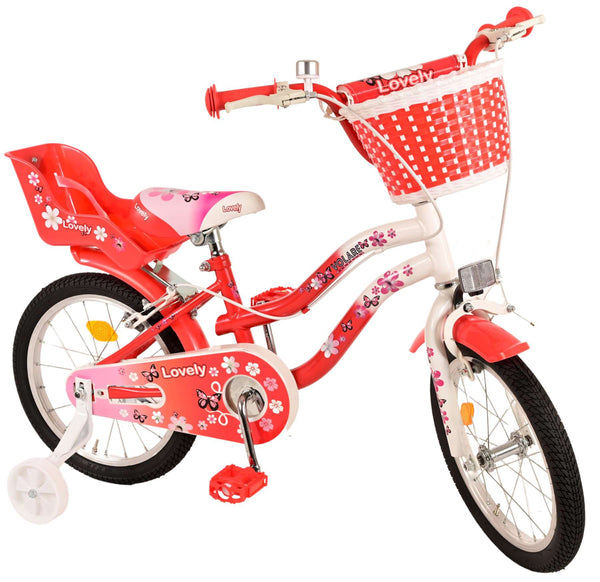 Volare Lovely Kinderfiets - Meisjes - 16 inch - Rood Wit - Twee Handremmen