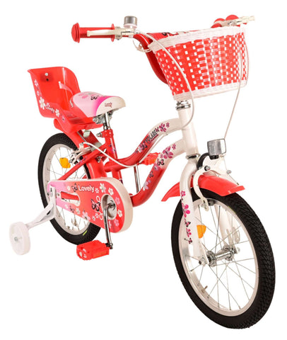 Volare Lovely Kinderfiets - Meisjes - 16 inch - Rood Wit - Twee Handremmen