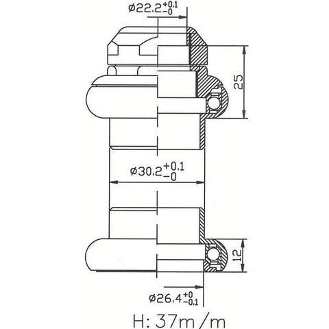 Jeu de direction Tecora E 1 25,4x30,2x26,4mm filetage noir.