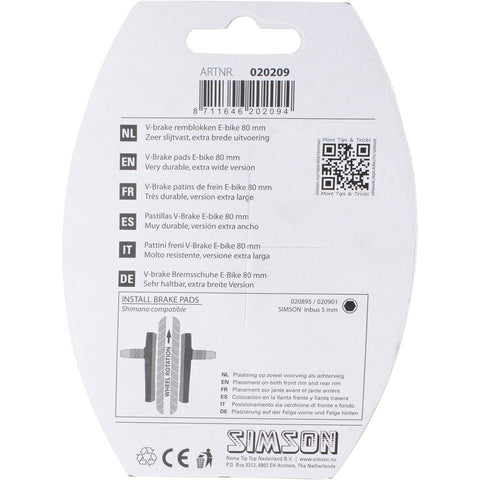 Simson Remblokken V-brake 80 x 13 mm zwart grijs 2 stuks