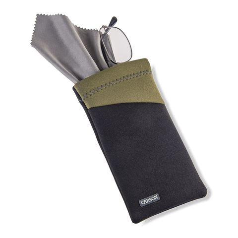 Carson Neoprene Brillenhoesje met microvezeldoekje - Zwart Olijf