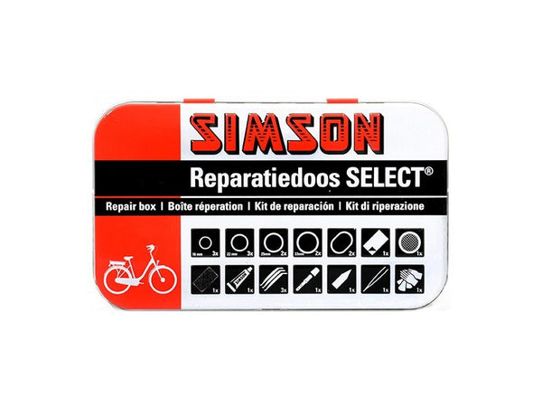 Simson Reparatiedoos Select 12,5 cm aluminium rood wit 23-delig