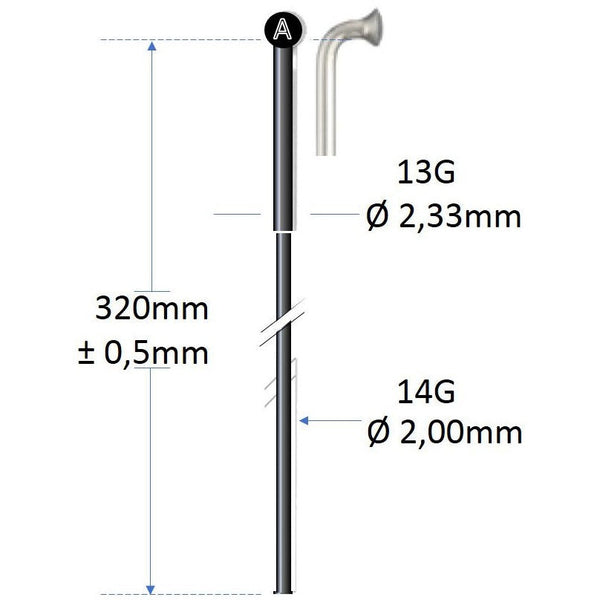 Alpina spaak zwart rvs 13g 320mm ø2.00mm voor spaakmachine p 100