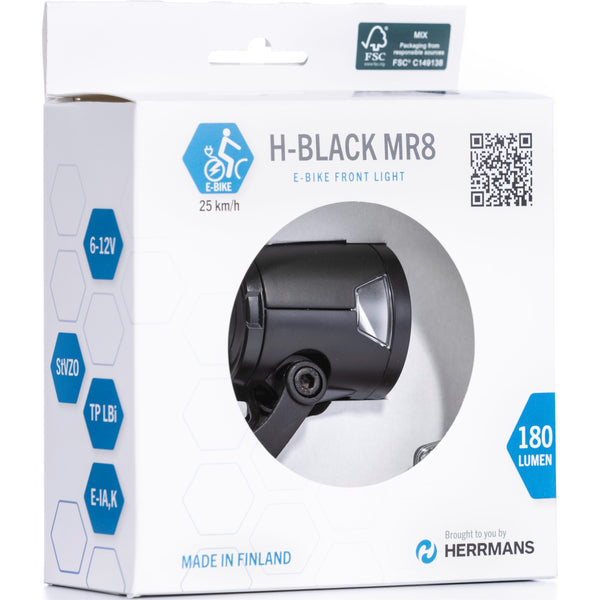 Herrmans Koplamp H-Black MR8 aan uit dynamo