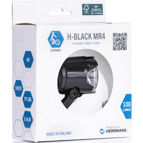 Herrmans Koplamp H-Black MR4 aan uit dynamo