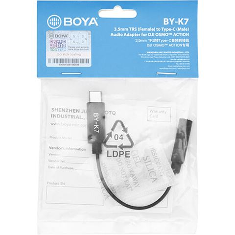 Adaptateur universel Boya BY-K7 3,5 mm TRS vers USB-C pour DJI Osmo Action